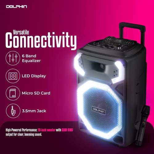 Dolphin SP-3115RBT Portable Bluetooth Party Speaker with Hi Power 15" Woofer