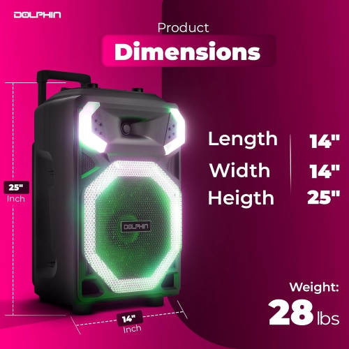 Dolphin SP-3115RBT Portable Bluetooth Party Speaker with Hi Power 15" Woofer