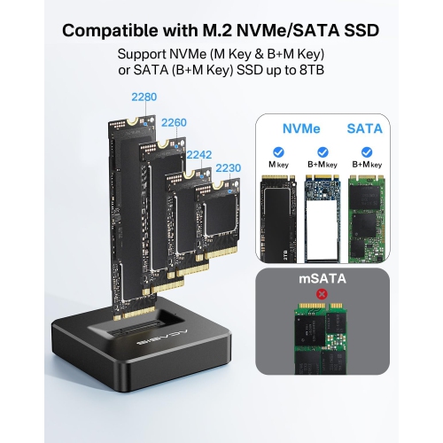 ACASIS M.2 NVMe to USB Docking Station, USB 3.2 Type-C, Tool-Free, Compatible with Thunderbolt 4/3, Up to 8TB, Aluminum Enclosure