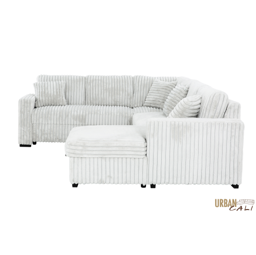 Canapé-lit modulaire en velours côtelé feuilleté gris pâle Atherton Opulence d'Urban Cali avec chaise de rangement