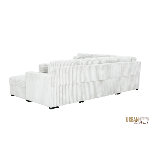 Canapé-lit modulaire en velours côtelé feuilleté gris pâle Atherton Opulence d'Urban Cali avec chaise de rangement