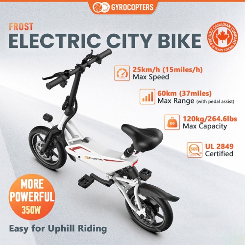 Gyrocopters Frost Electric Bike for Adults & Teens | Speed upto 25kmph, Range PAS up to 60km | Folding Ebike, 350W Brushless Motor & 14" Tires,