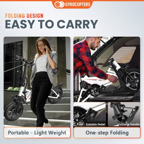 Gyrocopters Frost Electric Bike for Adults & Teens | Speed upto 25kmph, Range PAS up to 60km | Folding Ebike, 350W Brushless Motor & 14" Tires,