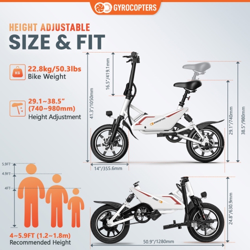 Gyrocopters Frost Electric Bike for Adults & Teens | Speed upto 25kmph, Range PAS up to 60km | Folding Ebike, 350W Brushless Motor & 14" Tires,