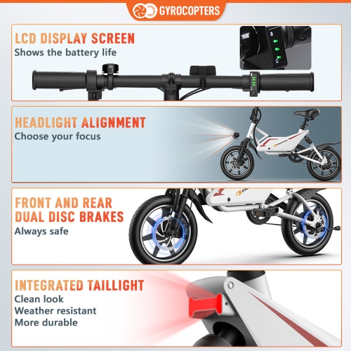 Gyrocopters Frost Electric Bike for Adults & Teens | Speed upto 25kmph, Range PAS up to 60km | Folding Ebike, 350W Brushless Motor & 14" Tires,