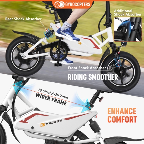 Gyrocopters Frost Electric Bike for Adults & Teens | Speed upto 25kmph, Range PAS up to 60km | Folding Ebike, 350W Brushless Motor & 14" Tires,