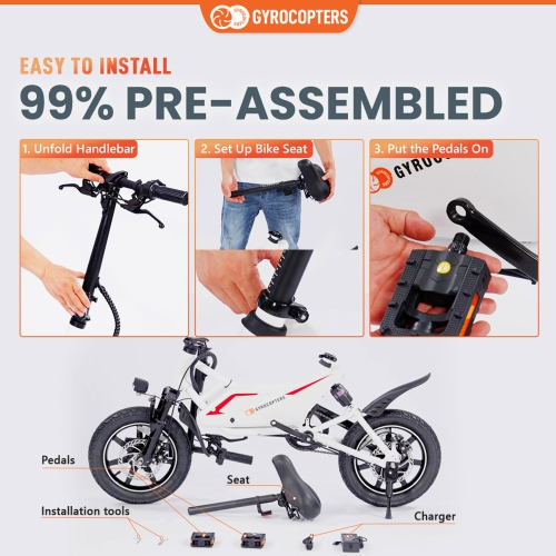 Gyrocopters Frost Electric Bike for Adults & Teens | Speed upto 25kmph, Range PAS up to 60km | Folding Ebike, 350W Brushless Motor & 14" Tires,