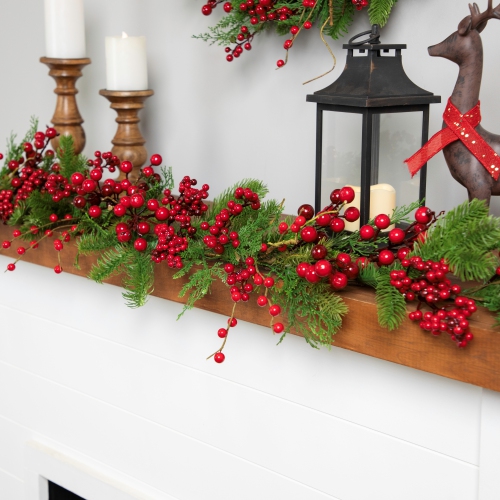 Cedar, Pine and Berries Artificial Christmas Garland - 5' - Unlit