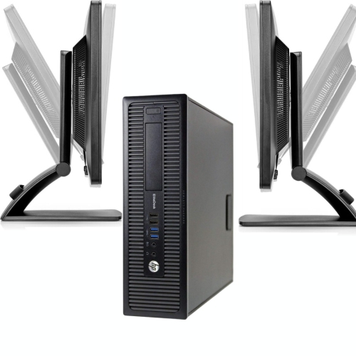 Refurbished - HP EliteDesk 800 G1 SFF Desktop + Dual (2) HP 23'' Monitors Intel Core i7-4770 3.40GHz 32GB RAM, 512 GB SSD, WiFi, Keybord
