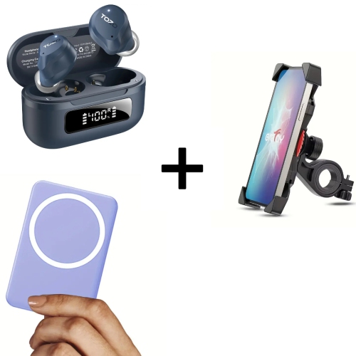 Hybrid Noise Cancelling Wireless Earbuds with 59H Playtime, 360° Bike Phone Holder, 5000mAh Magnetic Power Bank