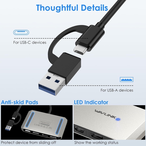 WAVLINK USB 3.0/USB-C to DisplayPort & HDMI Dual Monitor Adapter, Supports 5K@60Hz, Compatible with Windows & M1/M2 Mac