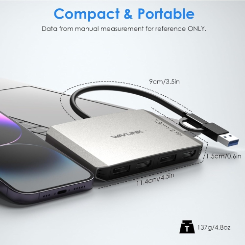 WAVLINK USB 3.0/USB-C to DisplayPort & HDMI Dual Monitor Adapter, Supports 5K@60Hz, Compatible with Windows & M1/M2 Mac