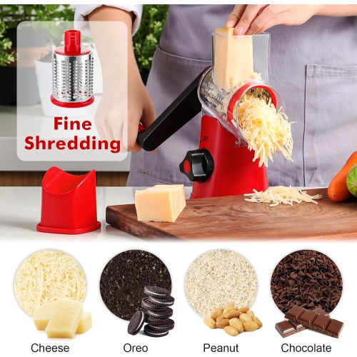 GDL Rotary Cheese Grater with 3 Drum Blades for Kitchen, Vegetable Slicer, Fast Cutting Shredder for Cheese, Vegetables, and Nuts