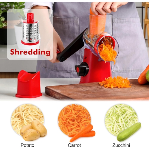 GDL Rotary Cheese Grater with 3 Drum Blades for Kitchen, Vegetable Slicer, Fast Cutting Shredder for Cheese, Vegetables, and Nuts