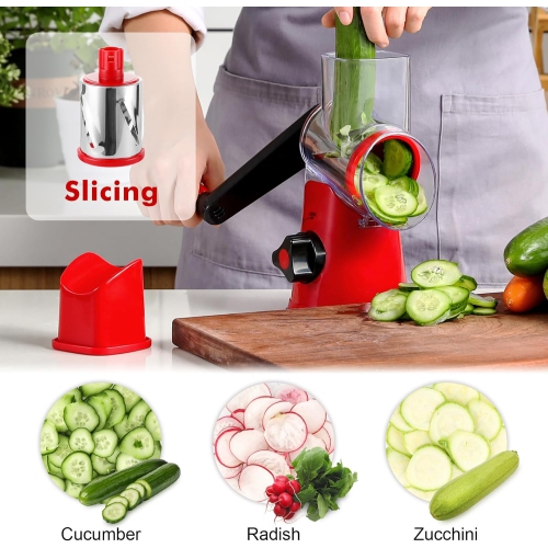 GDL Rotary Cheese Grater with 3 Drum Blades for Kitchen, Vegetable Slicer, Fast Cutting Shredder for Cheese, Vegetables, and Nuts