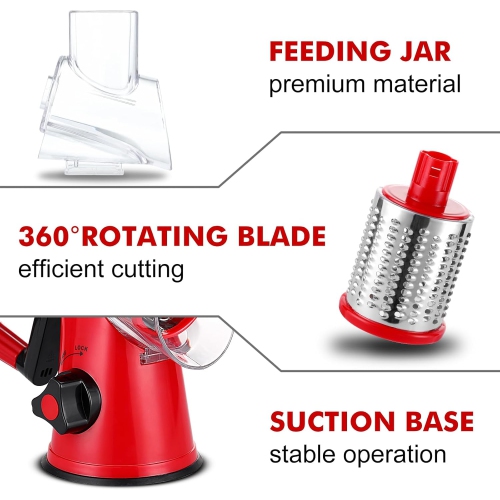 GDL Rotary Cheese Grater with 3 Drum Blades for Kitchen, Vegetable Slicer, Fast Cutting Shredder for Cheese, Vegetables, and Nuts