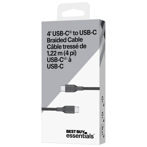 Best Buy Essentials Braided 1.2m (3.9 ft.) USB-C Cable (BE-MCA4CCB-C) - Black - Only at Best Buy
