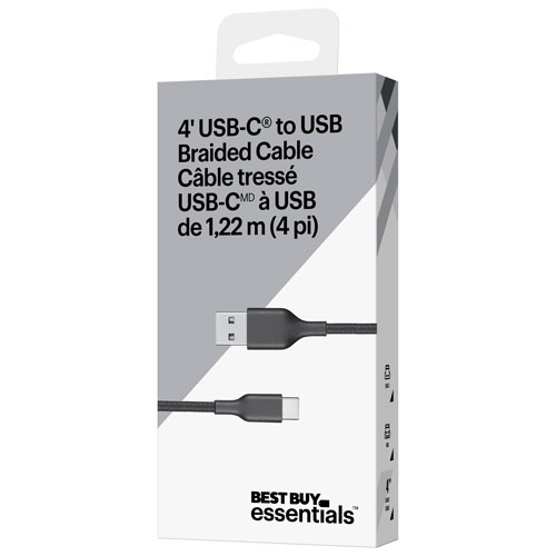 Best Buy Essentials 1.2m (3.9 ft.) Braided USB-C to USB-A Cable (BE-MCA4CAB-C) - Black - Only at Best Buy