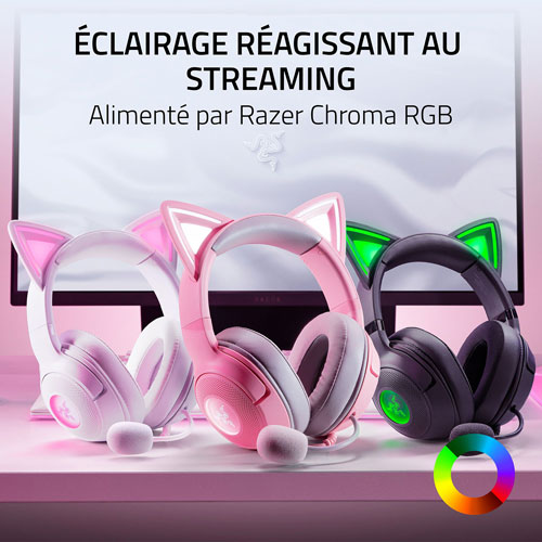 Casque de jeu avec microphone Kraken Kitty Edition V2 de Razer - Blanc
