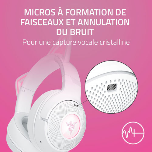 Casque de jeu sans fil avec microphone Kraken Kitty Edition V2 de Razer - Blanc