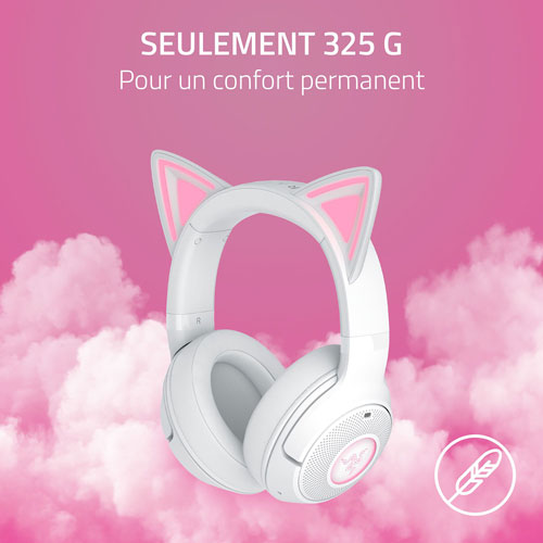 Casque de jeu sans fil avec microphone Kraken Kitty Edition V2 de Razer - Blanc