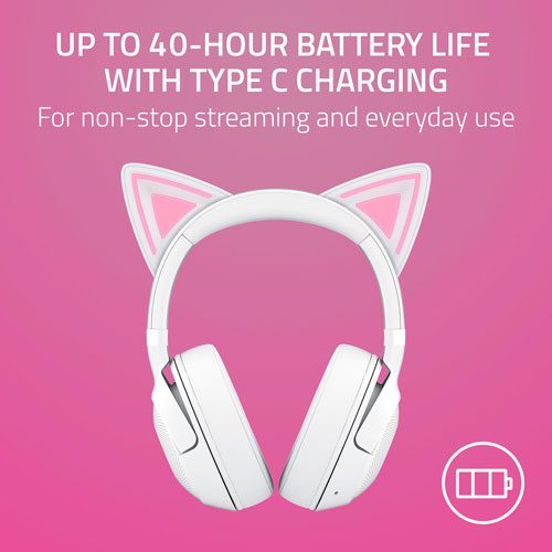 Casque de jeu sans fil avec microphone Kraken Kitty Edition V2 de Razer - Blanc