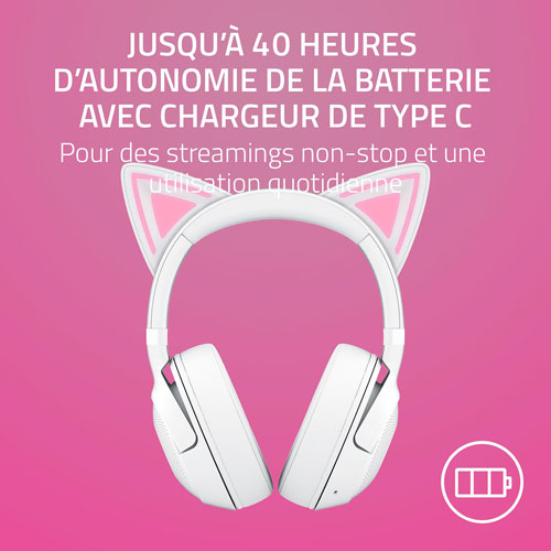Casque de jeu sans fil avec microphone Kraken Kitty Edition V2 de Razer - Blanc