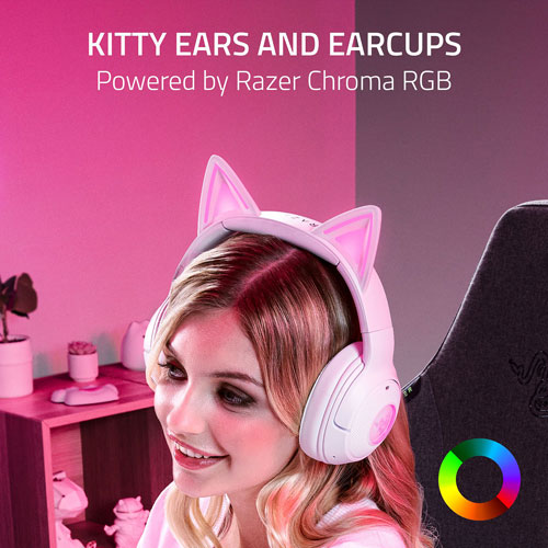 Casque de jeu sans fil avec microphone Kraken Kitty Edition V2 de Razer - Blanc