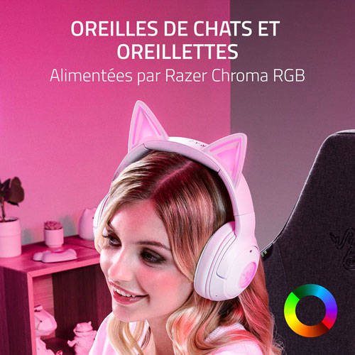 Casque de jeu sans fil avec microphone Kraken Kitty Edition V2 de Razer - Blanc