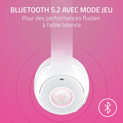 Casque de jeu sans fil avec microphone Kraken Kitty Edition V2 de Razer - Blanc