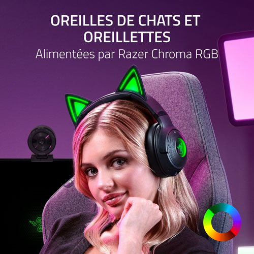 Casque de jeu sans fil Kraken Kitty Edition V2 avec microphone de Razer - Noir