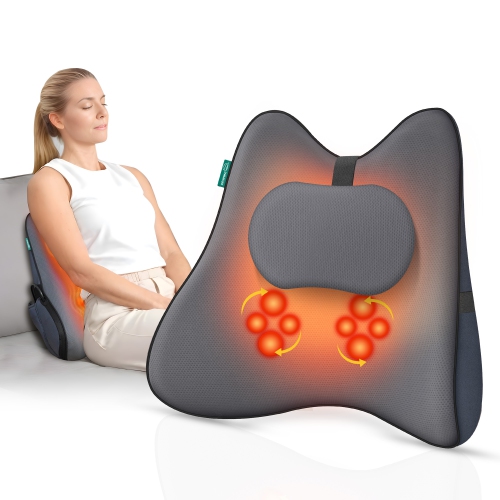 Snailax Memory Foam Shiatsu Back Massager Lumbar Support Pillow with Heat, with 8 Shiatsu Nodes for Back Pain Relief - 132