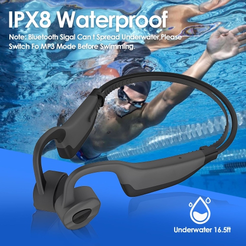 Bone Conduction Swimming Headphones Underwater Bluetooth IPX68 Waterproof Headphones with Microphones 16G Memory for Sports