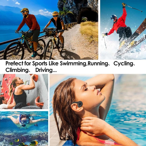 Bone Conduction Swimming Headphones Underwater Bluetooth IPX68 Waterproof Headphones with Microphones 16G Memory for Sports