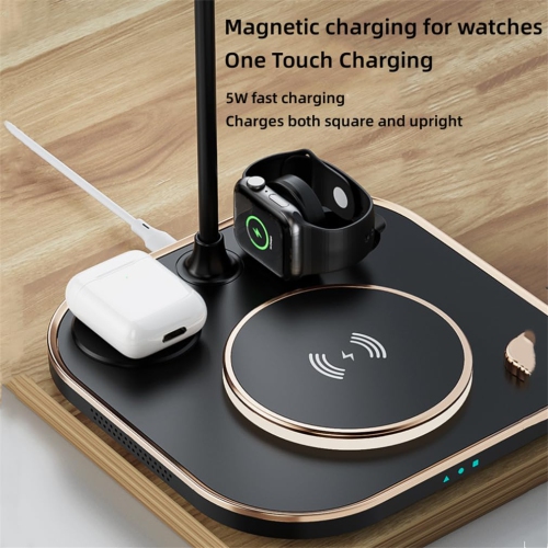 3-in-1 Wireless Charging Station, Table Lamp Style Charger Multiple Protection Functions, for Office, Home, Black