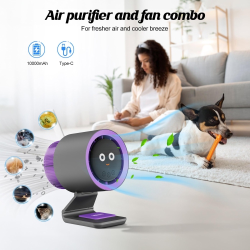 Portable Fan with Air Purifier,Personal Fan with Four Different Emotions,Desk Fans Small Quiet,4 Speed Adjustment Cooling Fan