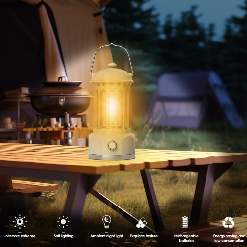 Lanterne de camping rechargeable, lanterne rétro en métal COB Lampe de camping de 400 lumens pour la cour, l'extérieur, la maison, les pannes, la