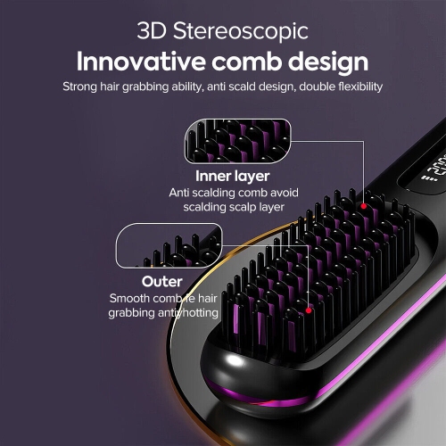 Brosse lissante sans fil, brosse chauffante portative et rechargeable pour le voyage et le quotidien