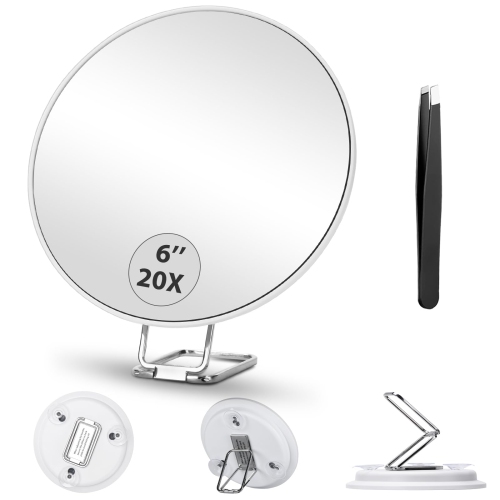 MYACUC  20X Magnifying Mirror And Tweezers Set, Round 20X Magnification, 6 Inch Magnified Makeup Mirror Compact Travel Magnifying Mirror