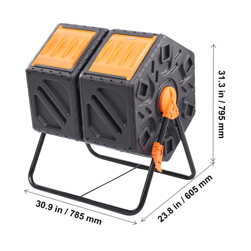 VEVOR 37-Gal Compost Bin, Dual Chamber Composting Tumbler, High Volume Two Rotating Chambers with 2 Sliding Door and Steel Frame, BPA Free Composter