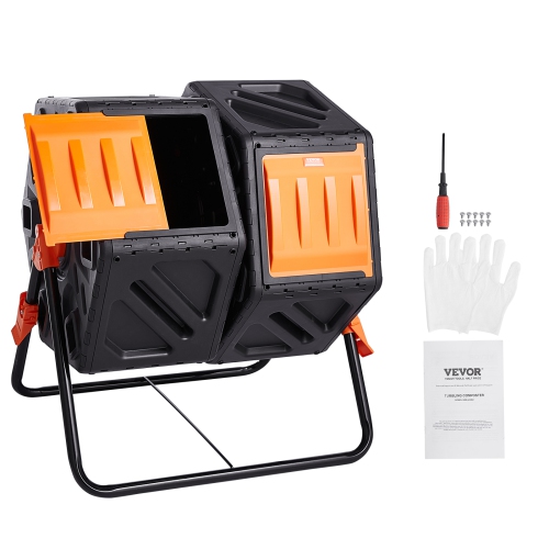 VEVOR 37-Gal Compost Bin, Dual Chamber Composting Tumbler, High Volume Two Rotating Chambers with 2 Sliding Door and Steel Frame, BPA Free Composter