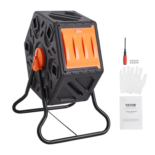 VEVOR 18.5-Gal Compost Bin, Composting Tumbler, Compact Single Rotating Chamber with Sliding Door and Steel Frame, BPA Free Small Composter Bin