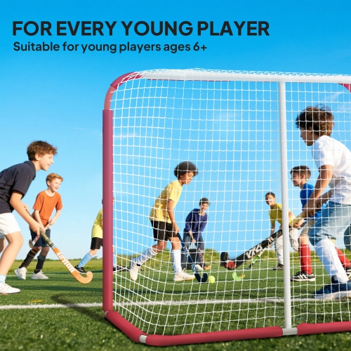 Soozier 6' x 4' Hockey Goal, Easy Set Up Hockey Net with Steel Frame, PE Mesh, Street Hockey Net, Lightweight & Portable, Indoor & Outdoor Training