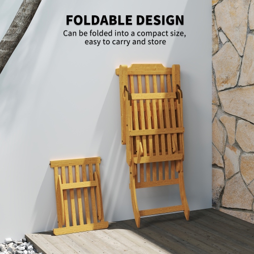 Chaise longue extérieure Outsunny, chaise longue inclinable pliante en bois d'acacia avec repose-pieds réglable, coussin rembourré, dossier