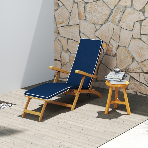 Chaise longue extérieure Outsunny, chaise longue inclinable pliante en bois d'acacia avec repose-pieds réglable, coussin rembourré, dossier