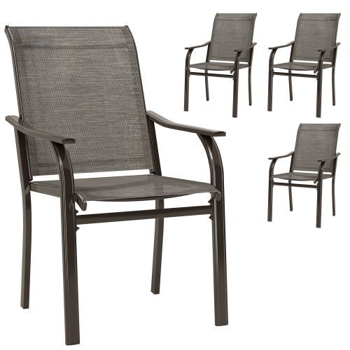 Outsunny Patio Dining Chair Set of 4, Outdoor Patio Chairs with Armrests, High Back Mesh Balcony Chairs for Backyard, Porch, Poolside, Deck, Garden,