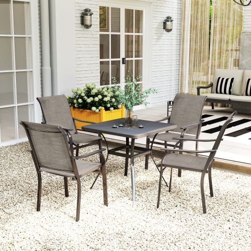 Outsunny Patio Dining Chair Set of 4, Outdoor Patio Chairs with Armrests, High Back Mesh Balcony Chairs for Backyard, Porch, Poolside, Deck, Garden,