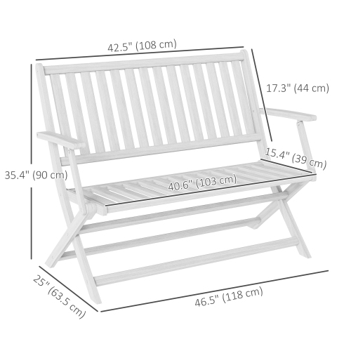 Outsunny Outdoor Bench, 46.5 inches Foldable Acacia Wood Loveseat with Backrest and Armrests, 705 lbs. Weight Capacity Garden Bench for Outdoors,