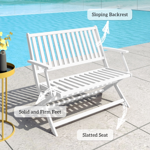 Outsunny Outdoor Bench, 46.5 inches Foldable Acacia Wood Loveseat with Backrest and Armrests, 705 lbs. Weight Capacity Garden Bench for Outdoors,