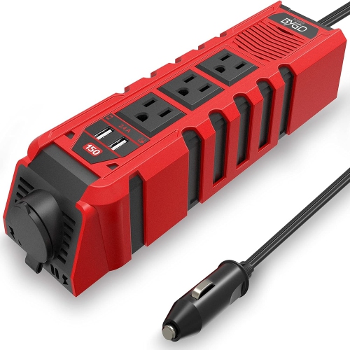 Convertisseur continu-alternatif DC 12&nbsp;V à 110&nbsp;V CA pour l'auto avec 3 prises c.a. et 2 chargeur rapide